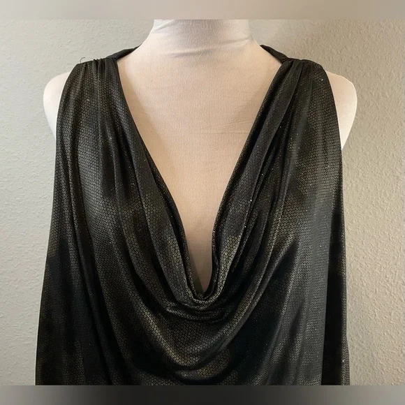 Torrid Draped Tank Top in Black with Subtle Gold Metallic Design - Picture 8 of 12